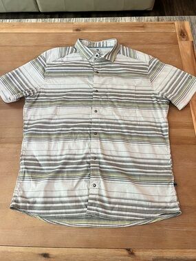 Kuhl Intriguer Shirt Men Multicolor Stripe Snap Button Short Sleeve Stretch SZ L